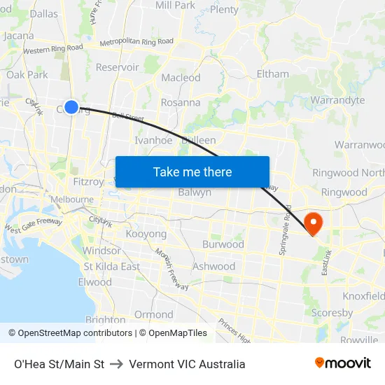 O'Hea St/Main St to Vermont VIC Australia map