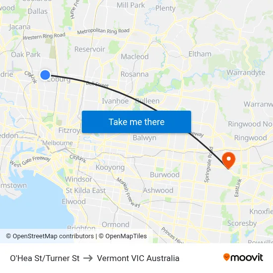 O'Hea St/Turner St to Vermont VIC Australia map