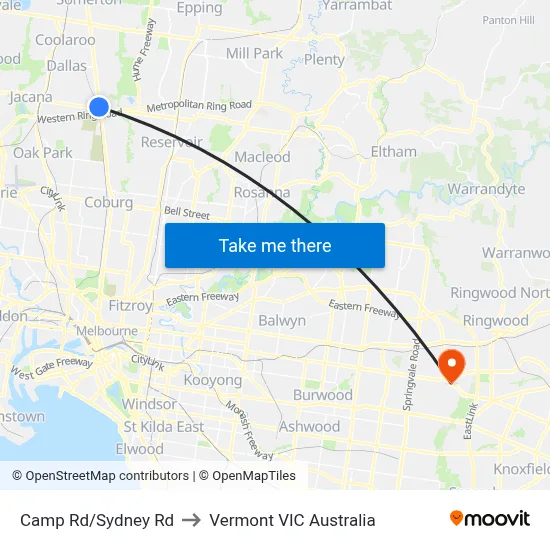 Camp Rd/Sydney Rd to Vermont VIC Australia map