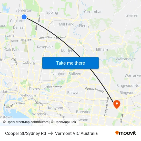 Cooper St/Sydney Rd to Vermont VIC Australia map