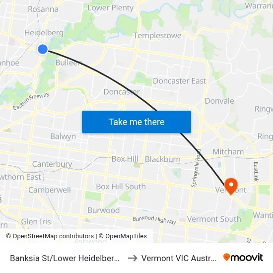 Banksia St/Lower Heidelberg Rd to Vermont VIC Australia map