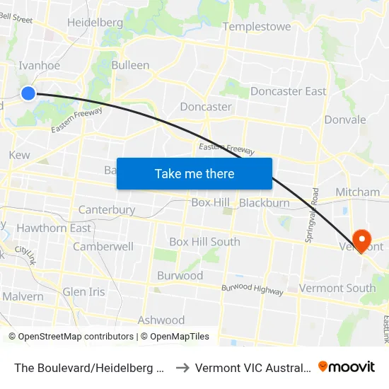 The Boulevard/Heidelberg Rd to Vermont VIC Australia map