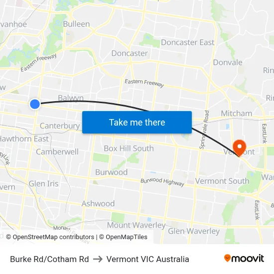 Burke Rd/Cotham Rd to Vermont VIC Australia map