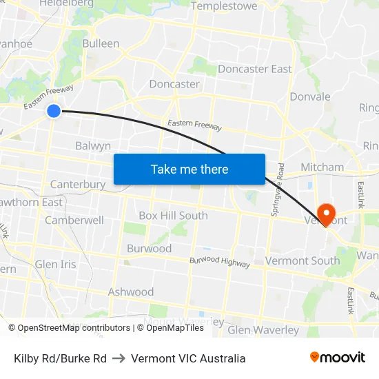 Kilby Rd/Burke Rd to Vermont VIC Australia map