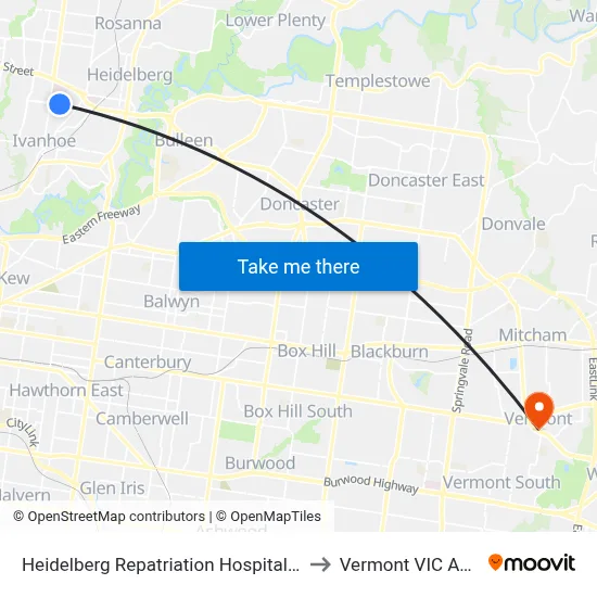 Heidelberg Repatriation Hospital/Banksia St to Vermont VIC Australia map
