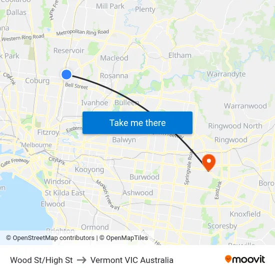 Wood St/High St to Vermont VIC Australia map