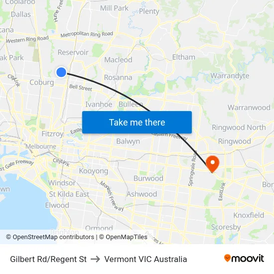 Gilbert Rd/Regent St to Vermont VIC Australia map