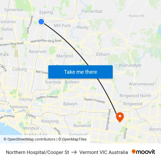 Northern Hospital/Cooper St to Vermont VIC Australia map