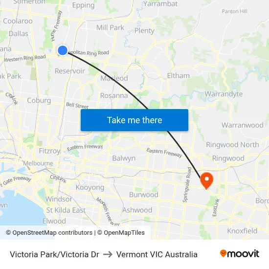 Victoria Park/Victoria Dr to Vermont VIC Australia map