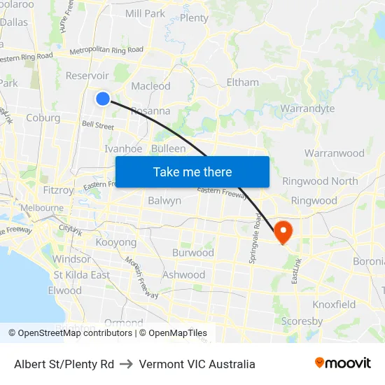 Albert St/Plenty Rd to Vermont VIC Australia map