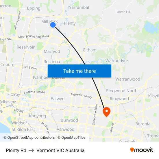 Plenty Rd to Vermont VIC Australia map