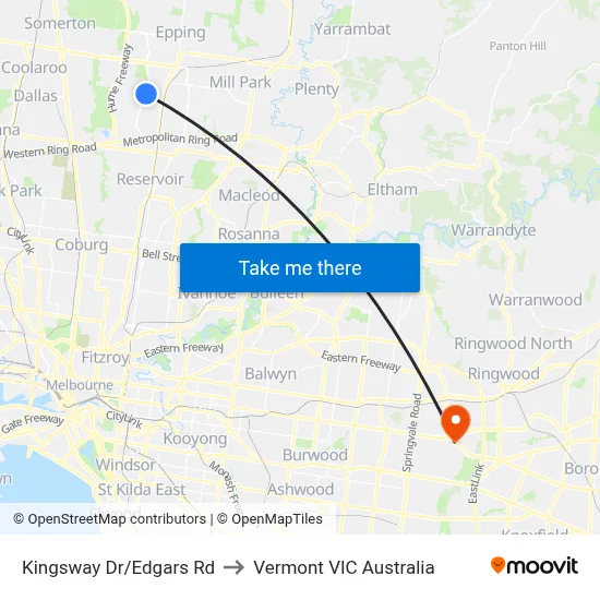 Kingsway Dr/Edgars Rd to Vermont VIC Australia map