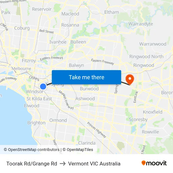 Toorak Rd/Grange Rd to Vermont VIC Australia map