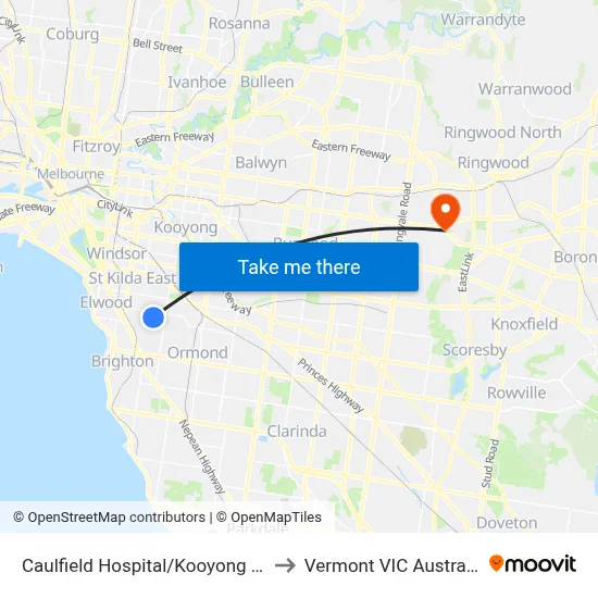 Caulfield Hospital/Kooyong Rd to Vermont VIC Australia map
