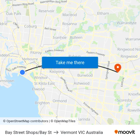 Bay Street Shops/Bay St to Vermont VIC Australia map
