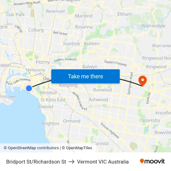Bridport St/Richardson St to Vermont VIC Australia map