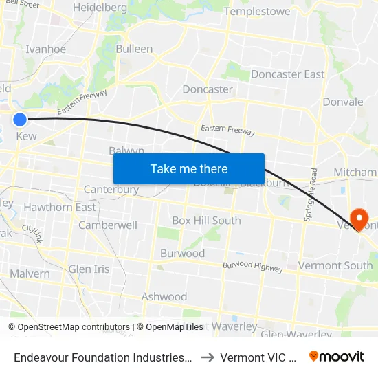 Endeavour Foundation Industries/Hutchinson Dr to Vermont VIC Australia map