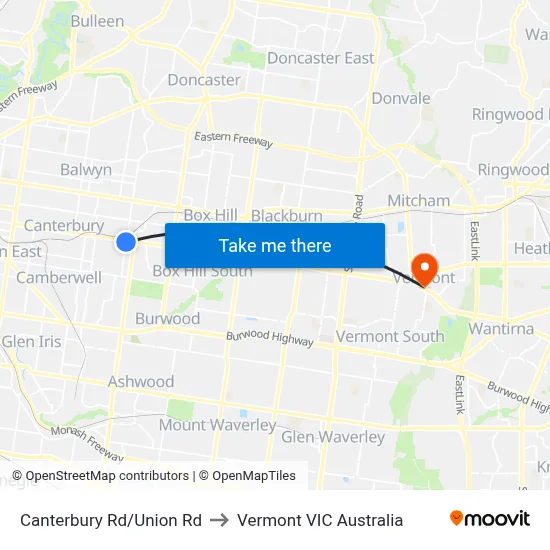 Canterbury Rd/Union Rd to Vermont VIC Australia map