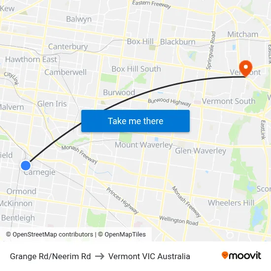 Grange Rd/Neerim Rd to Vermont VIC Australia map