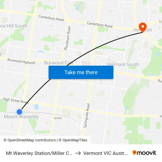 Mt Waverley Station/Miller Cres to Vermont VIC Australia map