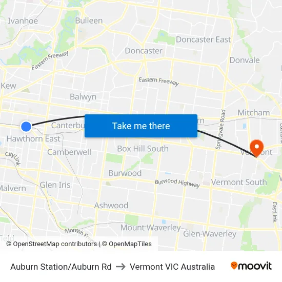 Auburn Station/Auburn Rd to Vermont VIC Australia map