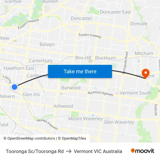 Tooronga Sc/Tooronga Rd to Vermont VIC Australia map