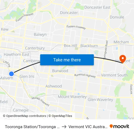 Tooronga Station/Tooronga Rd to Vermont VIC Australia map