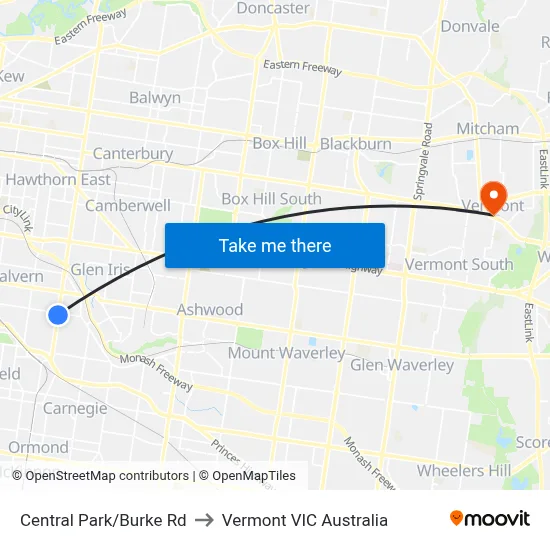 Central Park/Burke Rd to Vermont VIC Australia map