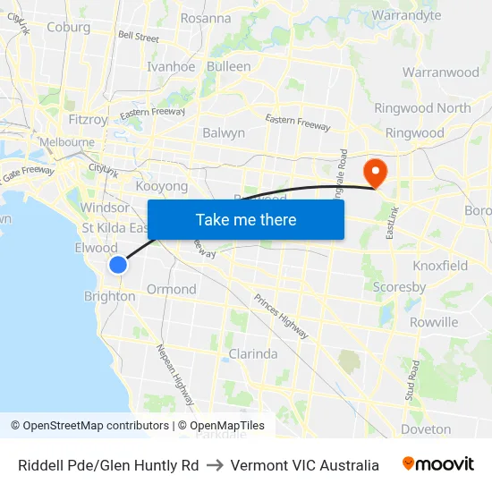 Riddell Pde/Glen Huntly Rd to Vermont VIC Australia map