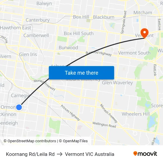 Koornang Rd/Leila Rd to Vermont VIC Australia map