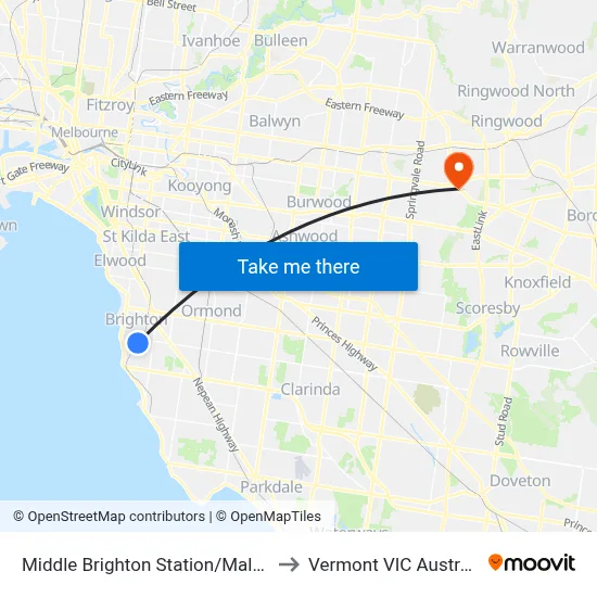 Middle Brighton Station/Male St to Vermont VIC Australia map