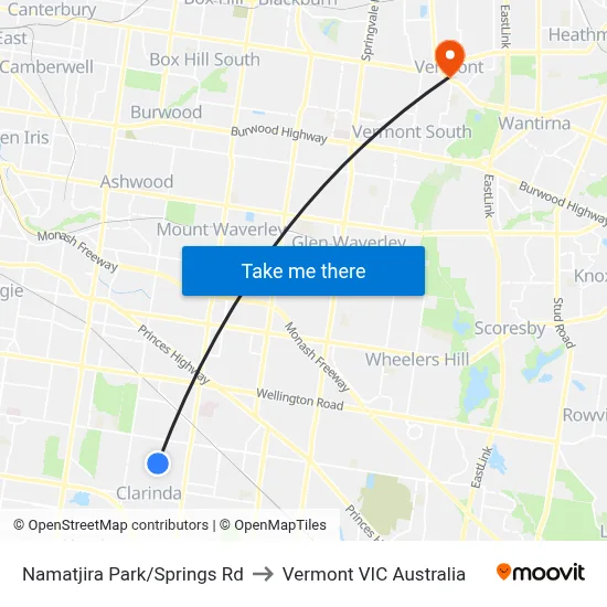 Namatjira Park/Springs Rd to Vermont VIC Australia map