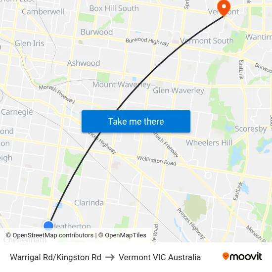 Warrigal Rd/Kingston Rd to Vermont VIC Australia map