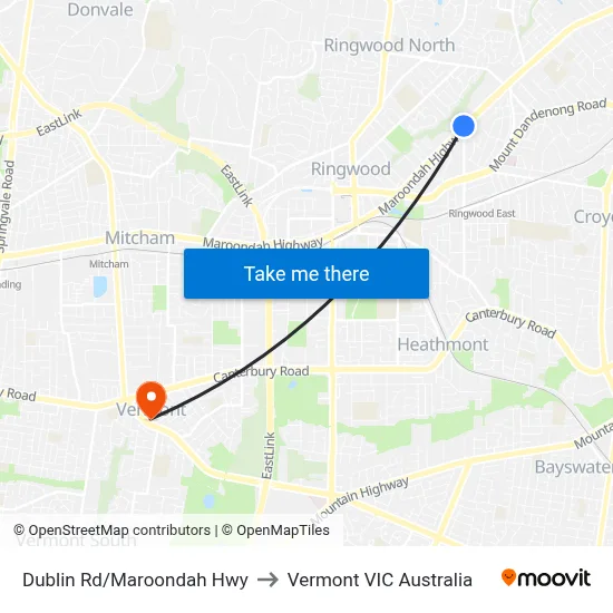 Dublin Rd/Maroondah Hwy to Vermont VIC Australia map