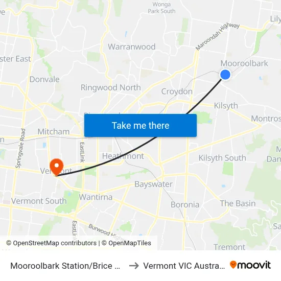 Mooroolbark Station/Brice Ave to Vermont VIC Australia map