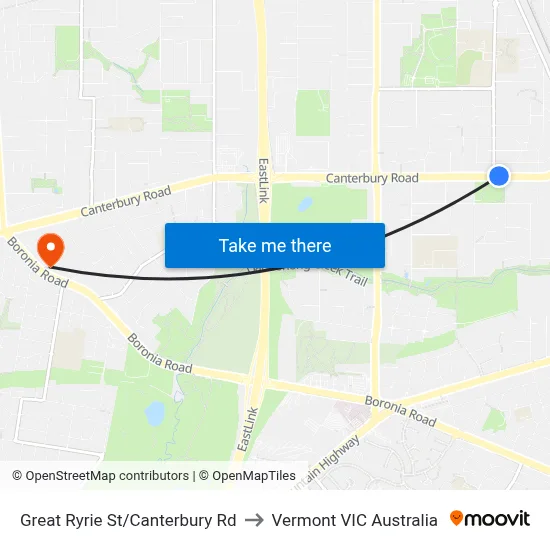 Great Ryrie St/Canterbury Rd to Vermont VIC Australia map