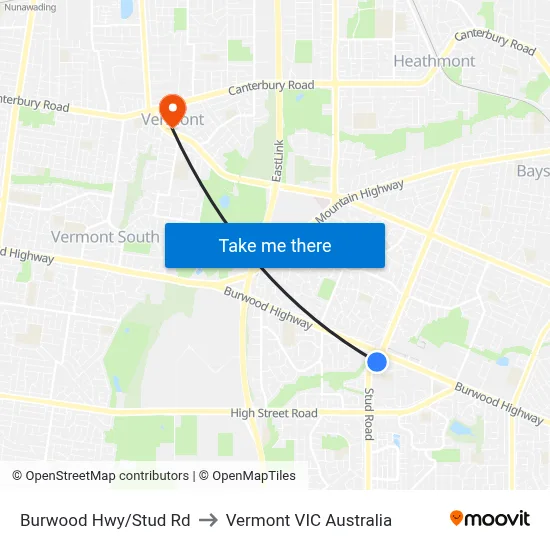 Burwood Hwy/Stud Rd to Vermont VIC Australia map