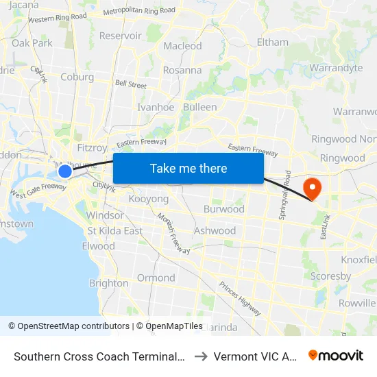 Southern Cross Coach Terminal/Spencer St to Vermont VIC Australia map