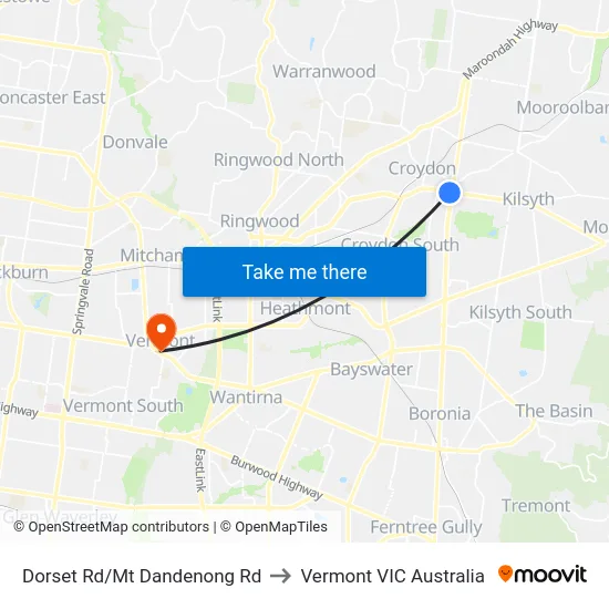 Dorset Rd/Mt Dandenong Rd to Vermont VIC Australia map