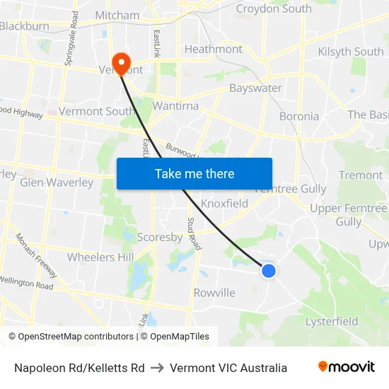 Napoleon Rd/Kelletts Rd to Vermont VIC Australia map