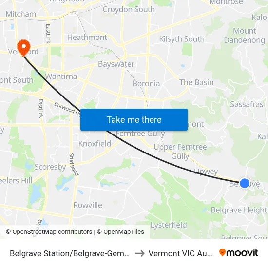 Belgrave Station/Belgrave-Gembrook Rd to Vermont VIC Australia map