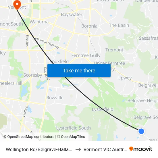 Wellington Rd/Belgrave-Hallam Rd to Vermont VIC Australia map