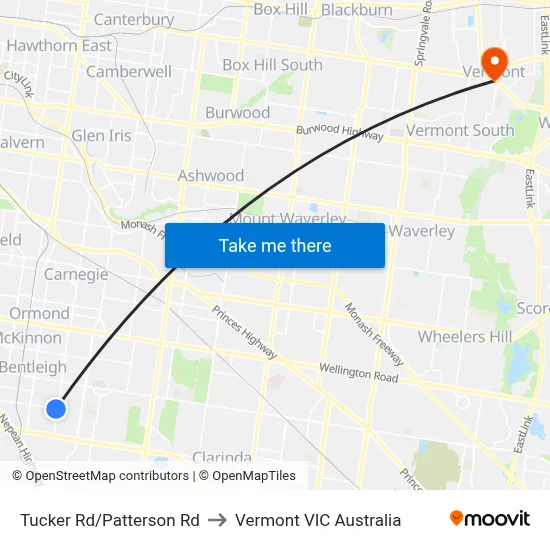 Tucker Rd/Patterson Rd to Vermont VIC Australia map