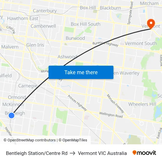 Bentleigh Station/Centre Rd to Vermont VIC Australia map