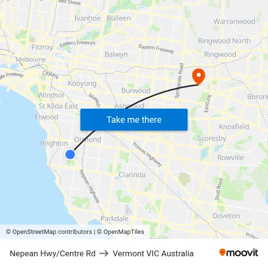 Nepean Hwy/Centre Rd to Vermont VIC Australia map