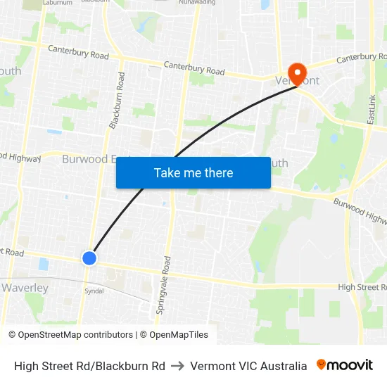 High Street Rd/Blackburn Rd to Vermont VIC Australia map