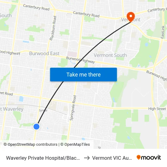 Waverley Private Hospital/Blackburn Rd to Vermont VIC Australia map