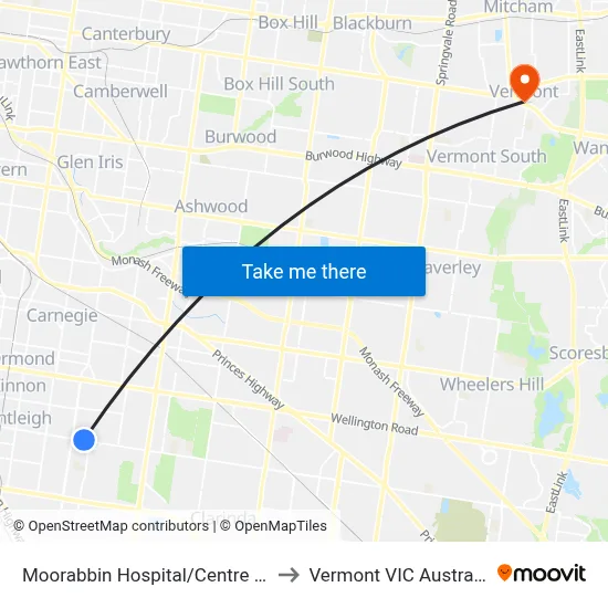 Moorabbin Hospital/Centre Rd to Vermont VIC Australia map