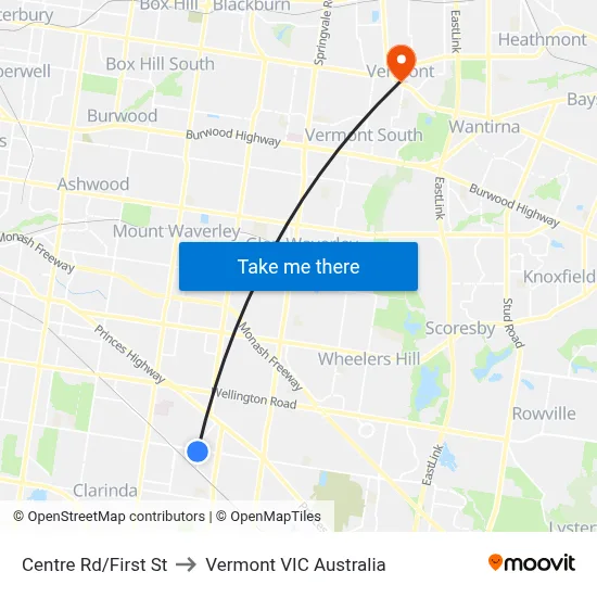 Centre Rd/First St to Vermont VIC Australia map