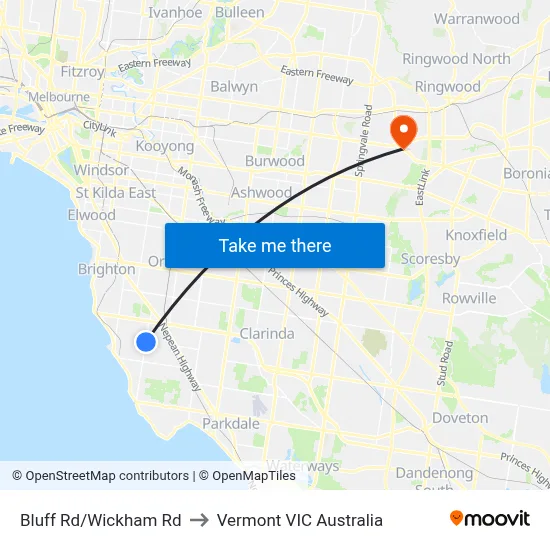 Bluff Rd/Wickham Rd to Vermont VIC Australia map